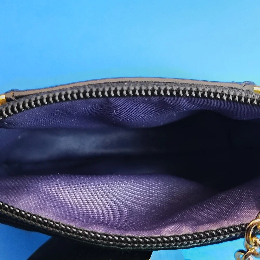 Coach Black Satin Coin Pouch with Gold Logo Trim